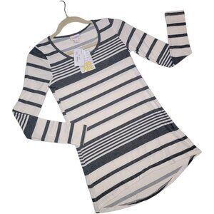 LuLaRoe Lynnae Long Sleeve Tee XXS Neutral White Grey Ribbed Minimalist Stripe T
